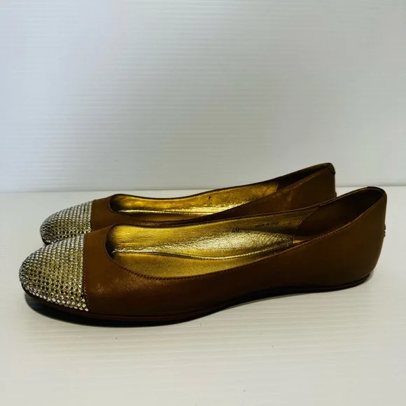 Jimmy Choo Nude Leather Crystal Toe Ballet Flats Size 40 - Picture 3 of 14